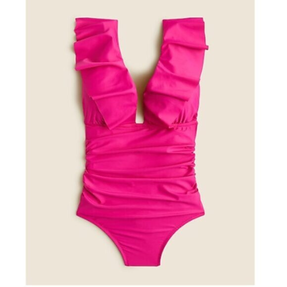 J. Crew Ruched Ruffle One Piece Swimsuit Radiant Fuscia Size 6 NWT - Picture 4 of 7